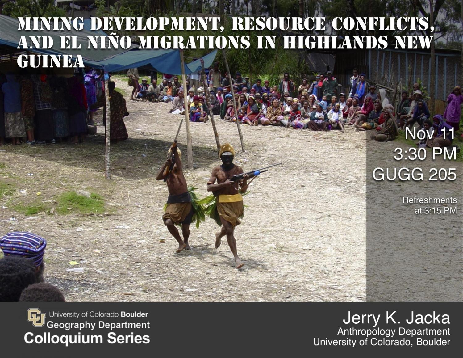 Colloquium poster with title, date, time, location, and indigenous people performing