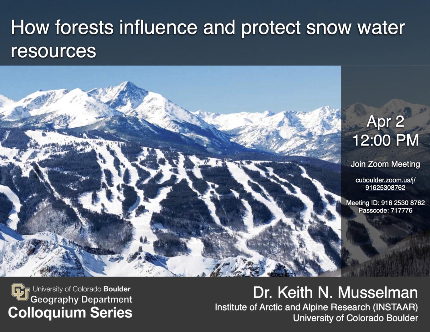 Colloquium flyer with meeting time and photo of snow covered mountains
