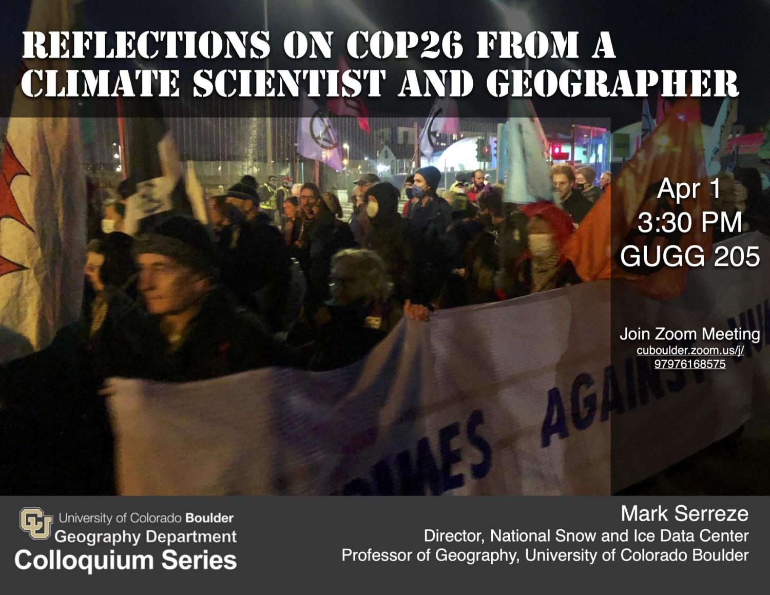 Colloquium poster with title, time