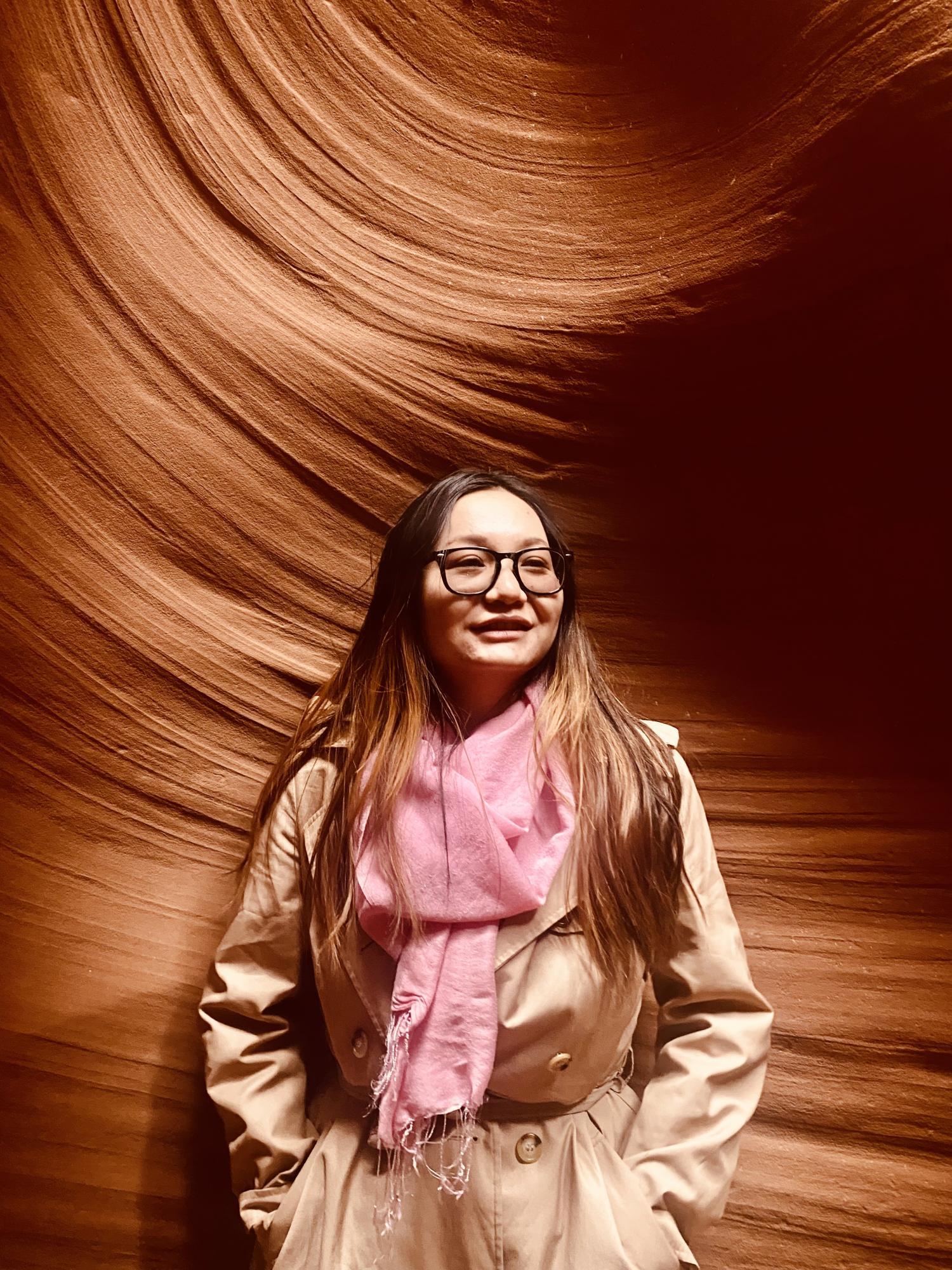 Tsering Lhamo in slot canyon