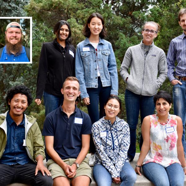 Fall 2018 Graduate Students Group Photo - Back Row: Alexander Jasper (insert), Shruthi Jagadeesh, Yuying Ren, Caitlin McShane, Fedor Popov.  Front Row: Phurwa Gurung, Kylen Solvik, Lin Zhu, Neda Shaban