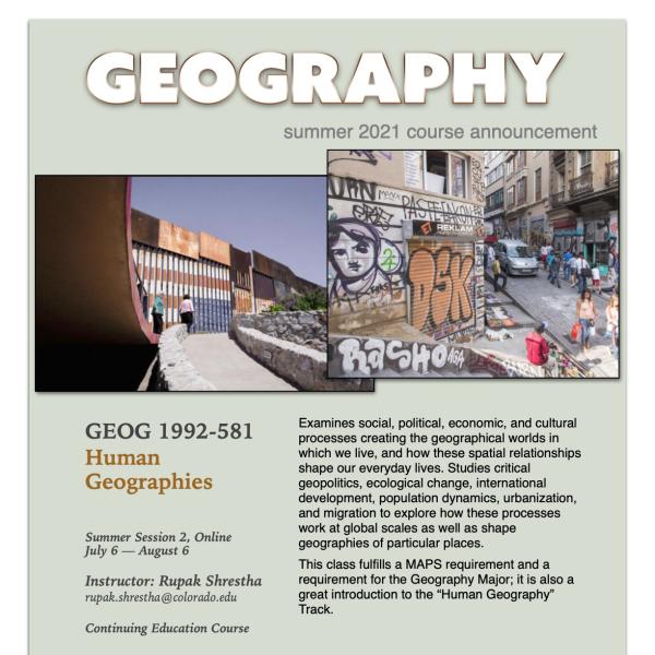 GEOG 1992 Course Flyer for Summer 2021