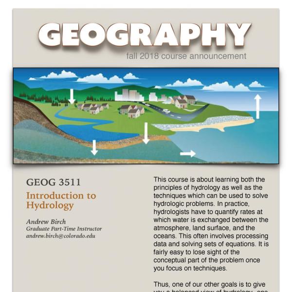 GEOG 3511 Course Flyer for Fall 2018