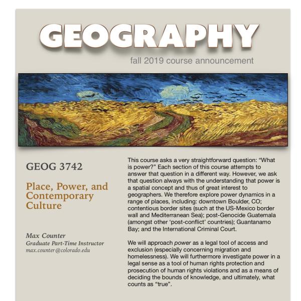 GEOG 3742 Course Announcement for Fall 2019