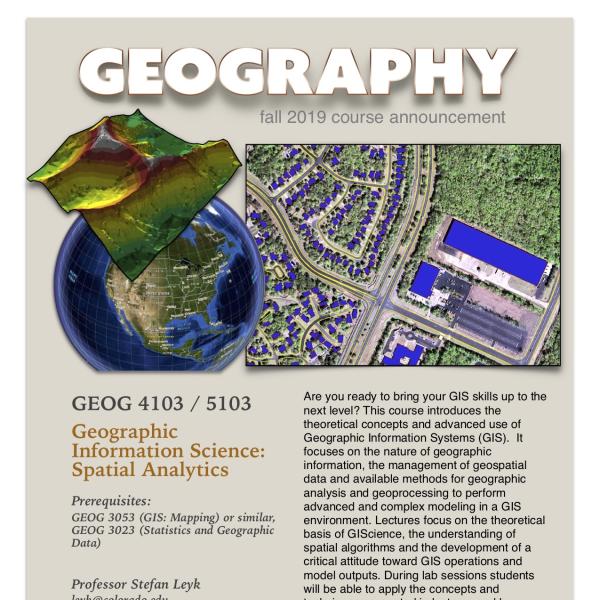 GEOG 4103-5103 Course Announcement for Fall 2019
