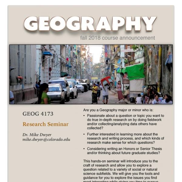 GEOG 4173 Course Flyer for Fall 2018