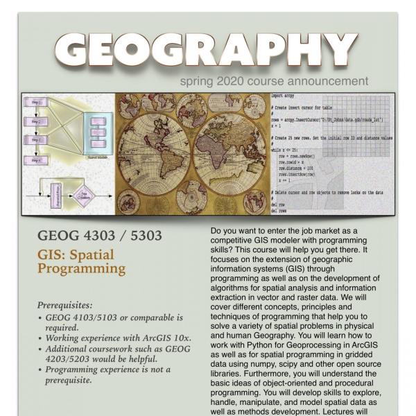 GEOG 4303/5303 Course Announcement for Spring 2020