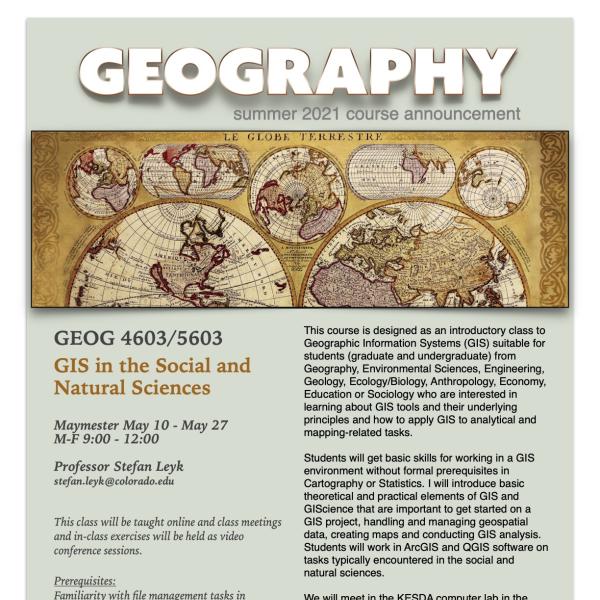 GEOG 4603/5603 Course Flyer for Summer 2021