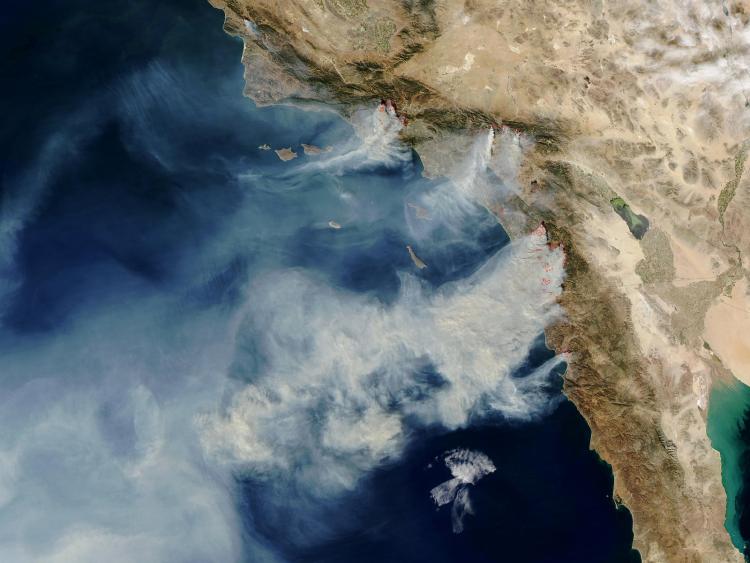 Satellite image of wildfires in California