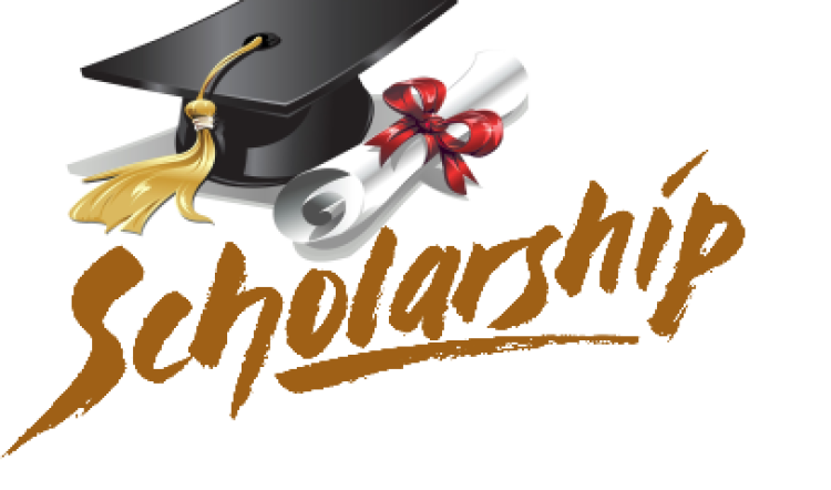 scholarship graphic with mortarboard and rolled up diploma