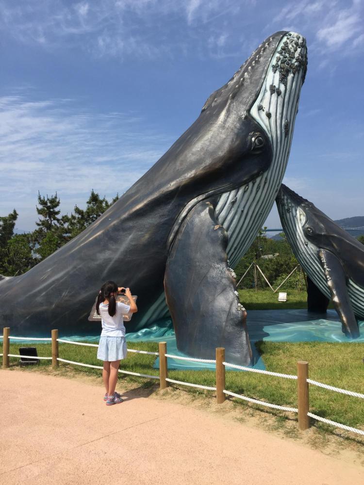Whale garden with whale statues