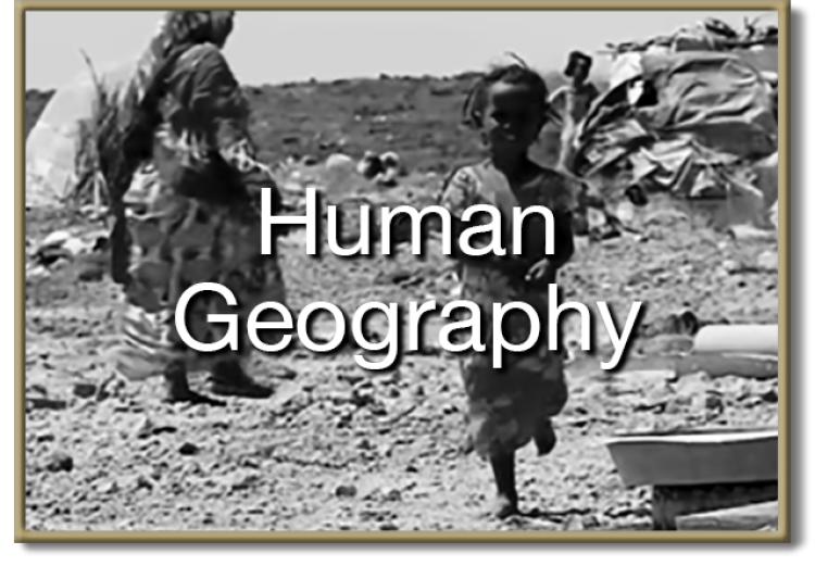 Poor African child in his village overlaid with "Human Geography" text
