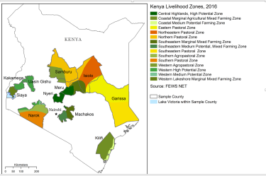 Kenya: Sample counties and livelihood zones.
