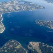 Aerial shot of peninsula and bay