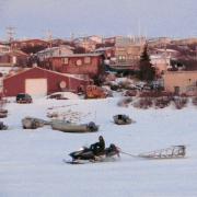 snowmobile in village