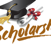scholarship graphic with mortarboard and rolled up diploma