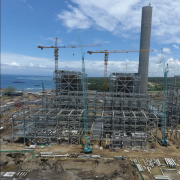 Factory construction next to ocean