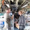 Emily Fischer and crew standing in fuselage of research plane