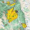 Colorado map with wildfire areas highlighted