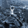 GIS graphic over cityscape