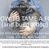 Poster with colloquium time, location, description and person holding a dog