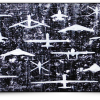 Abstract artwork of planes and mountains in a pattern