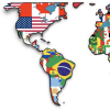 Graphic map of the world with each country's flag