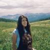 Woman in mountain landscape