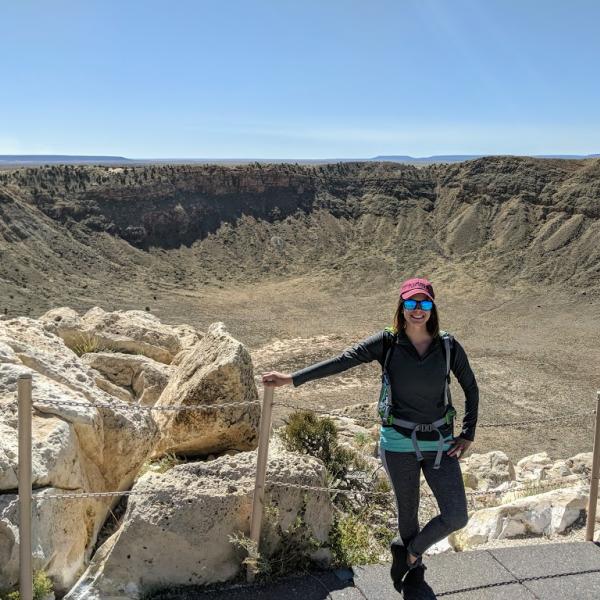 Amanda Alexander in front of Meteor Crater