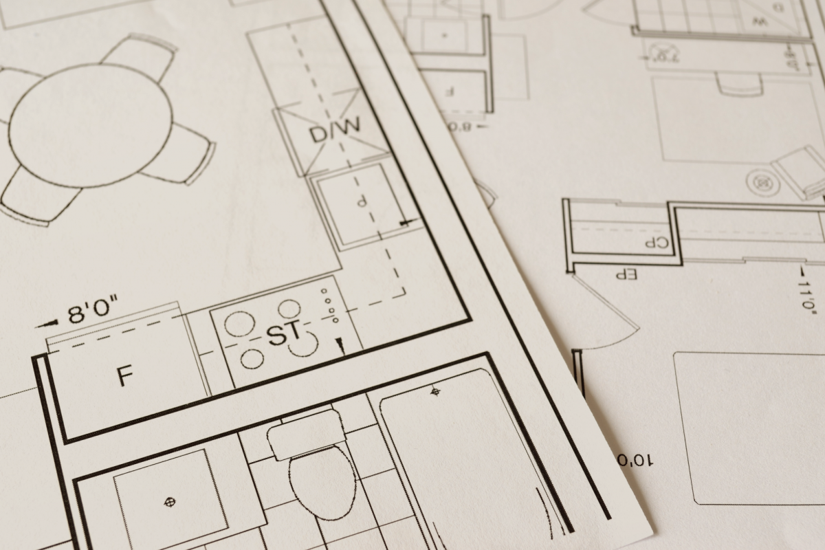 drawings on paper of building floor plans