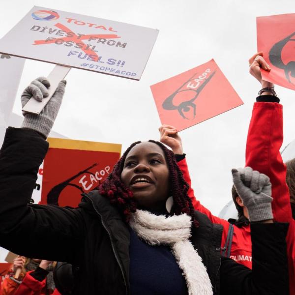 Hilda Flavia Nakabuye protesting