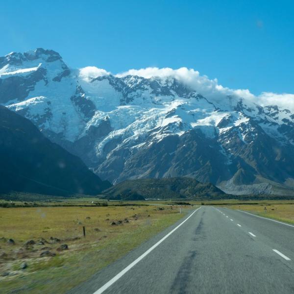 Road towards Aoraki mountain