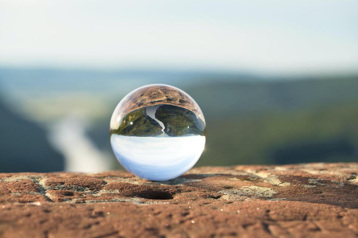 Lensball reflecting landscape