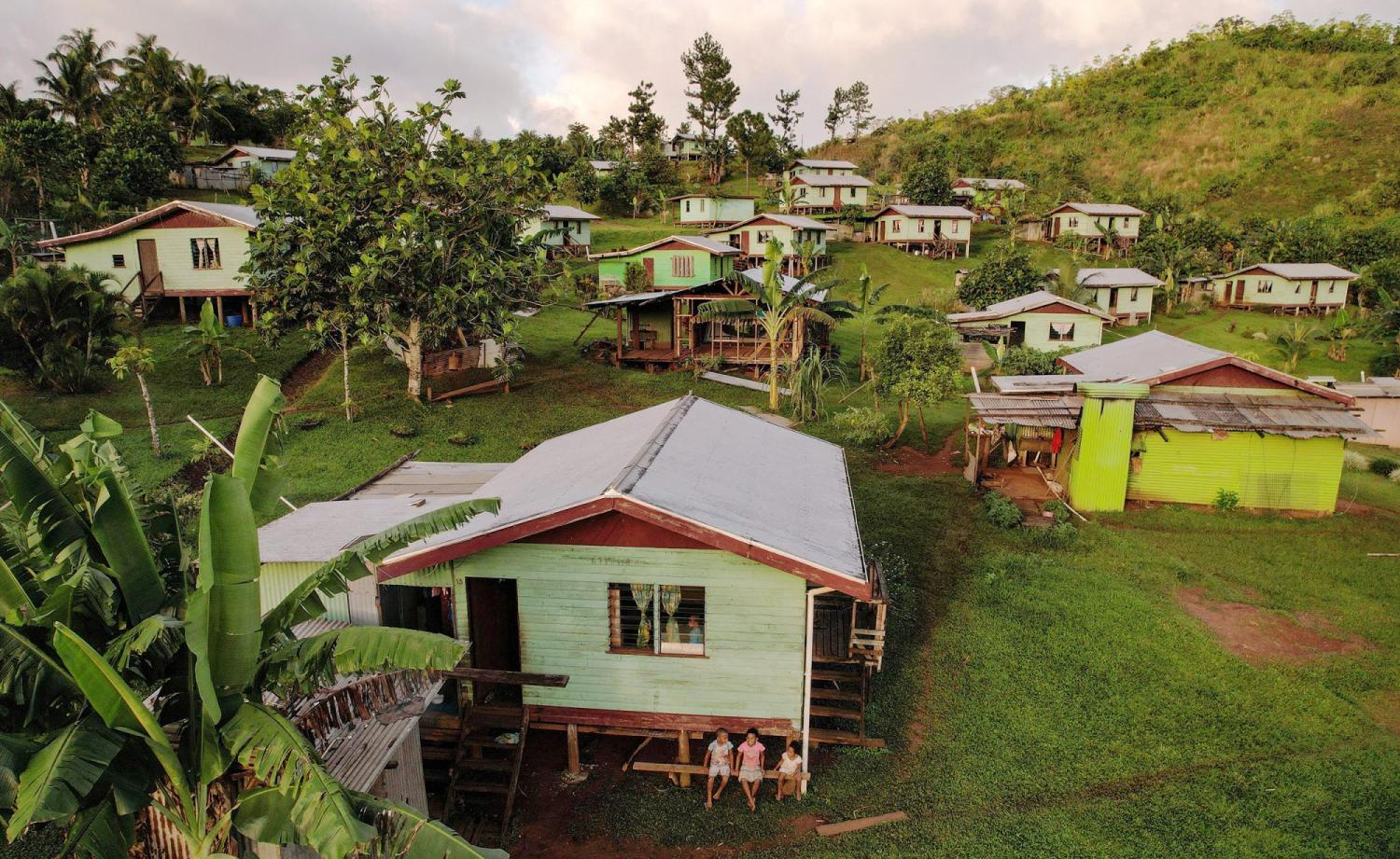 A view of the inland relocated site of Vunidogoloa Village, Fiji.