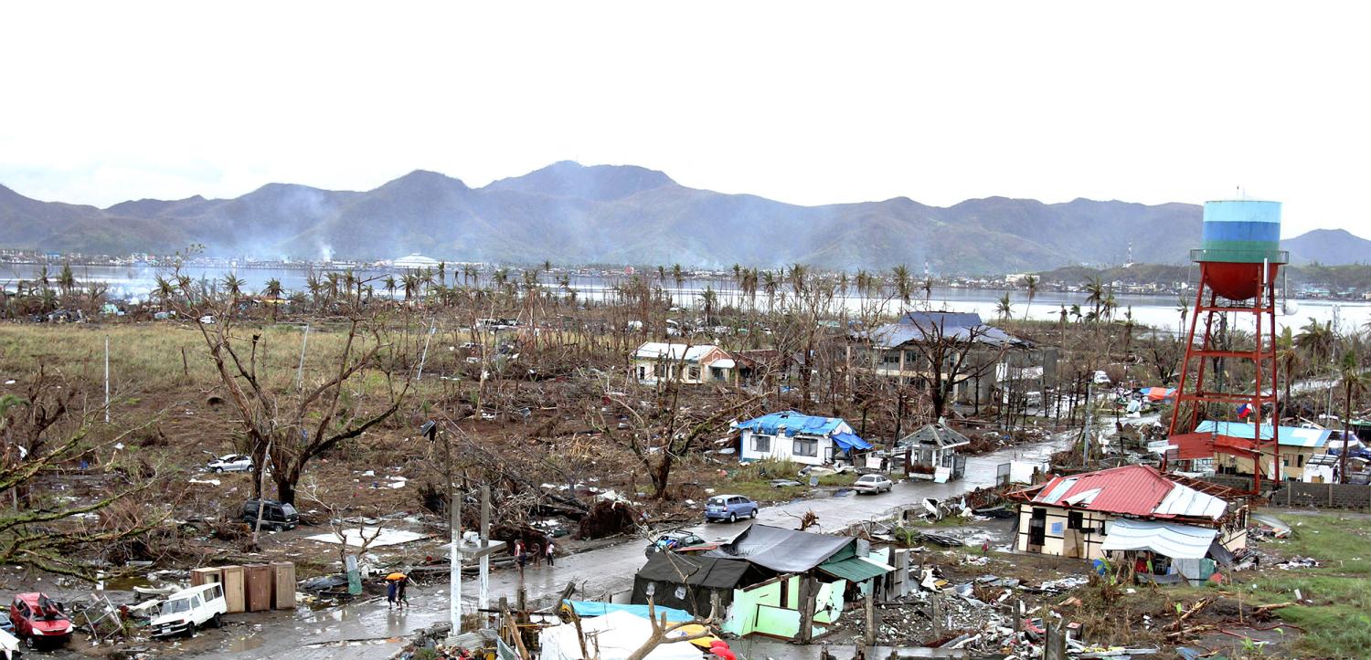 Destruction and damage by Typhoon Haiyan November 23, 2013 in Tacloban, Philippines.