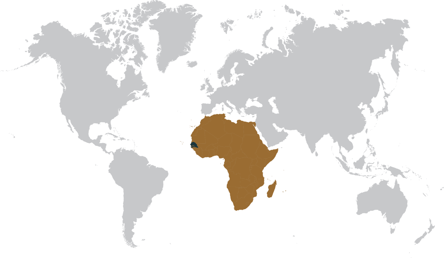 World map with Africa and Senegal highlighted