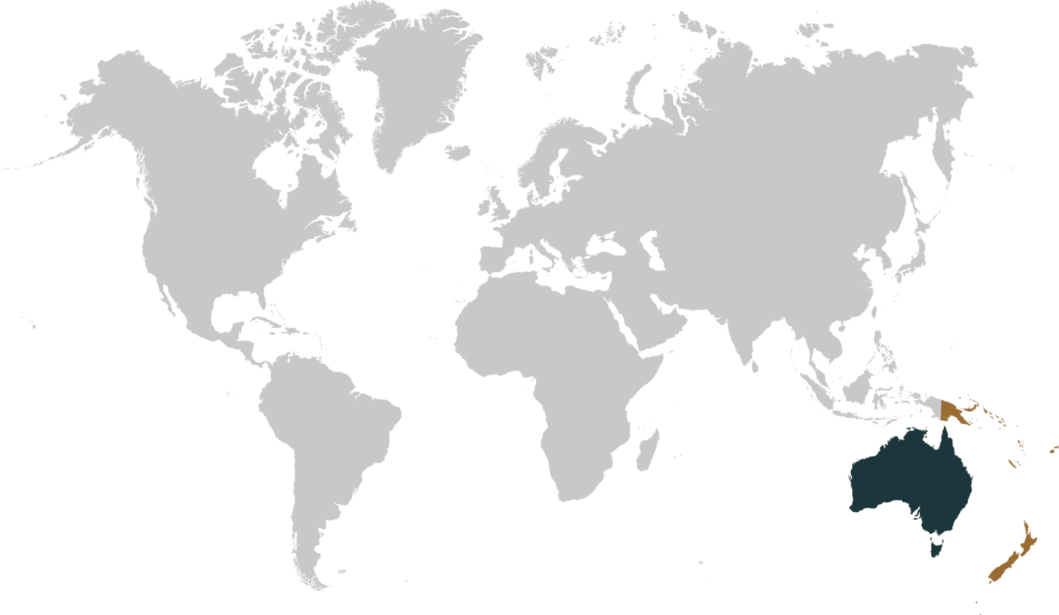 World map with Australasia and Australia highlighted