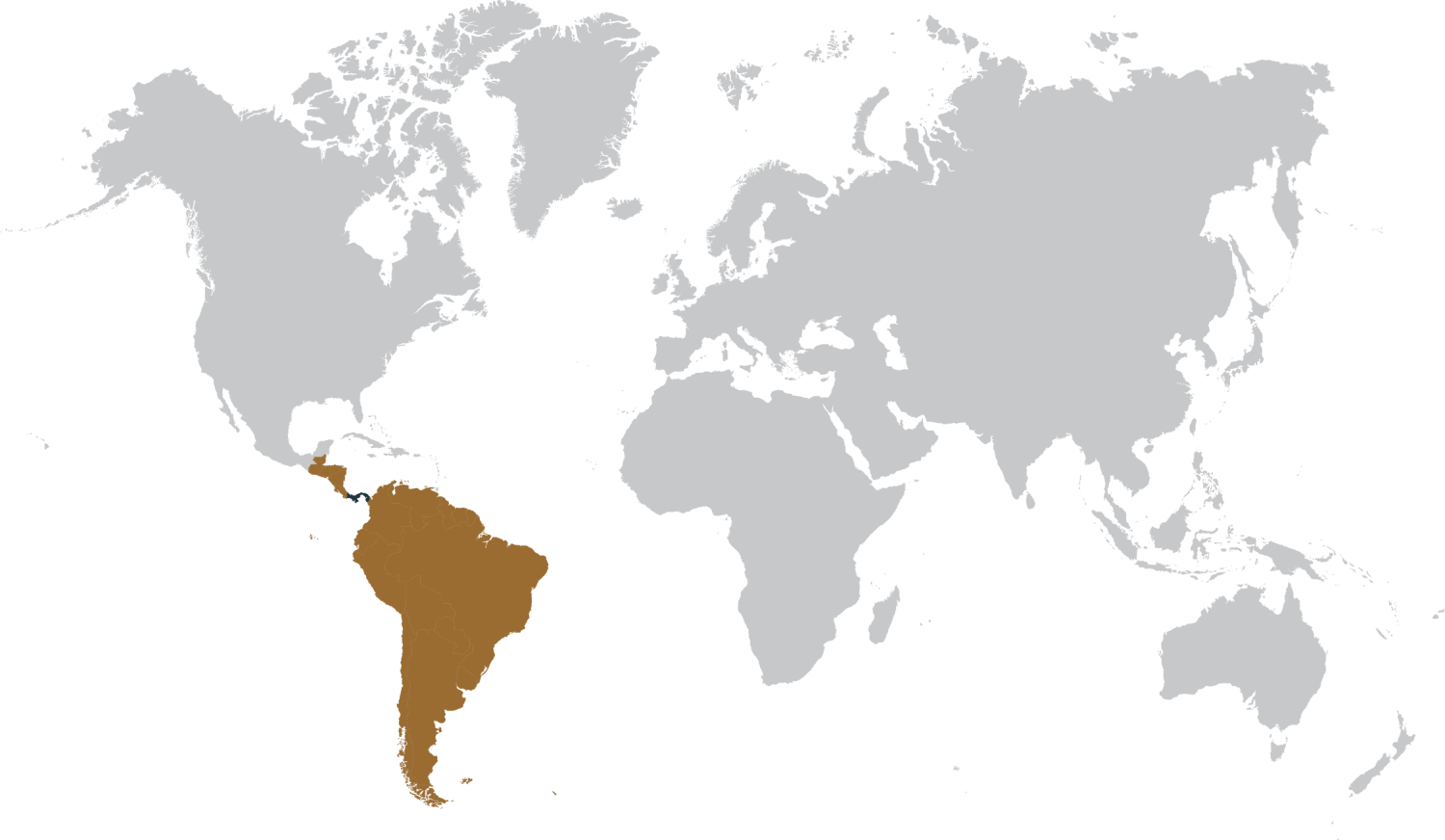 World map with Central, South America and Panama highlighted