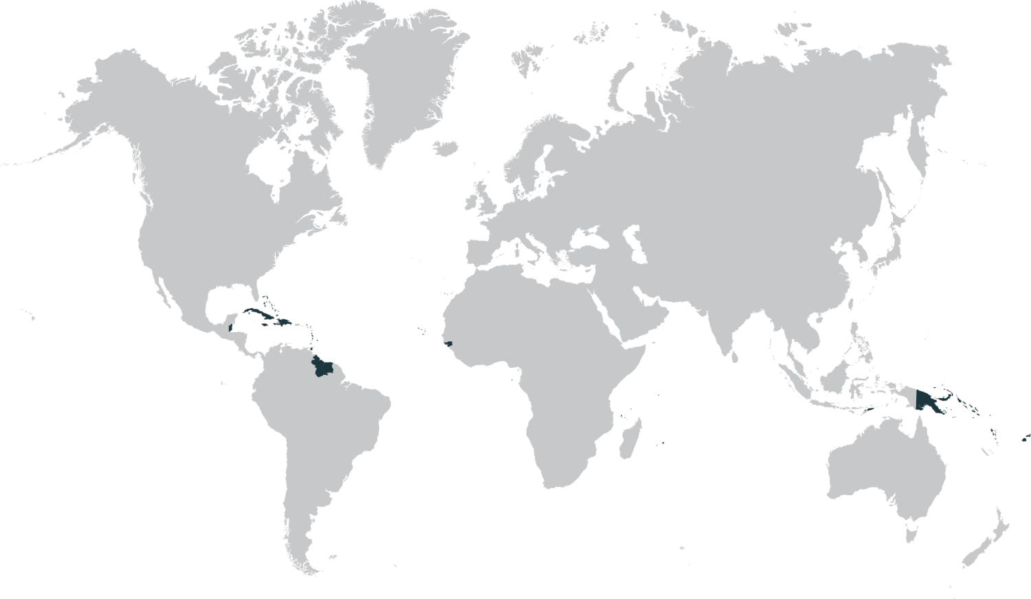 World map with Small Island Developing States highlighted