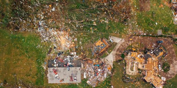 Destroyed houses after hurricane