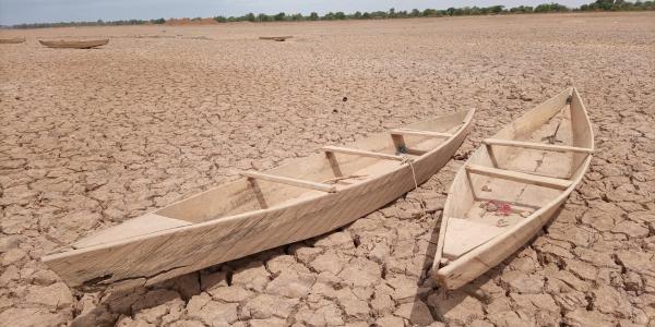 Boats on dried lakebed
