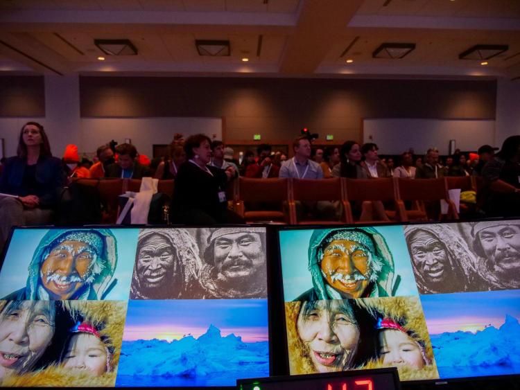 Collage of images displayed during Sheila Watt-Cloutier's keynote address.