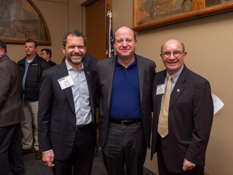 CU President Todd Saliman, Governor Jared Polis, and Chancellor Philip P. DiStefano.