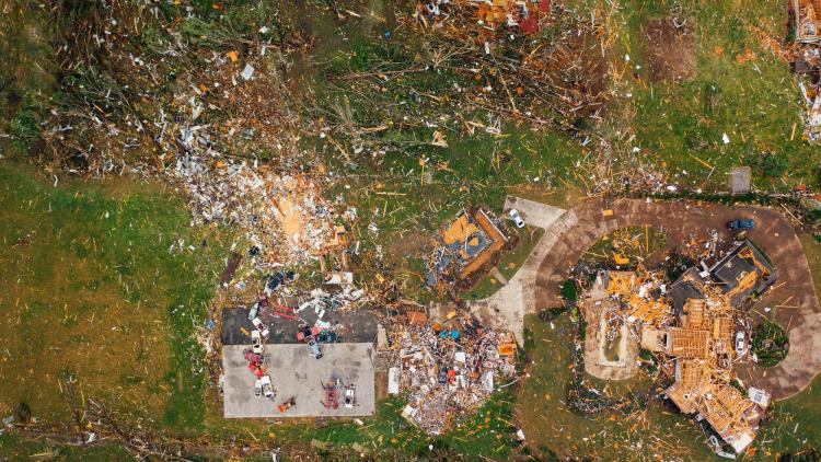 Neighborhood destruction after hurricane
