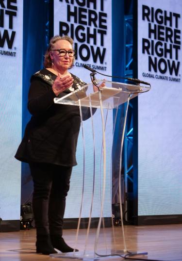 Sheila Watt-Cloutier giving her keynote address.