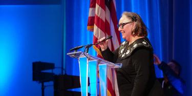 Sheila Watt-Cloutier begins her keynote address at the Right Here, Right Now Global Climate Summit