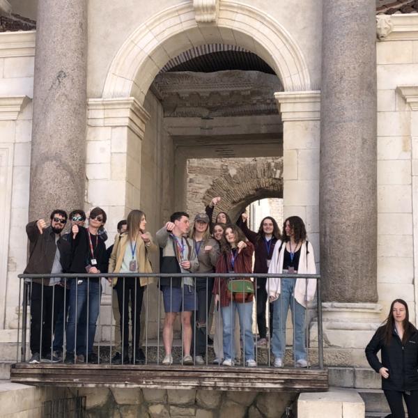 Group photo on balcony 