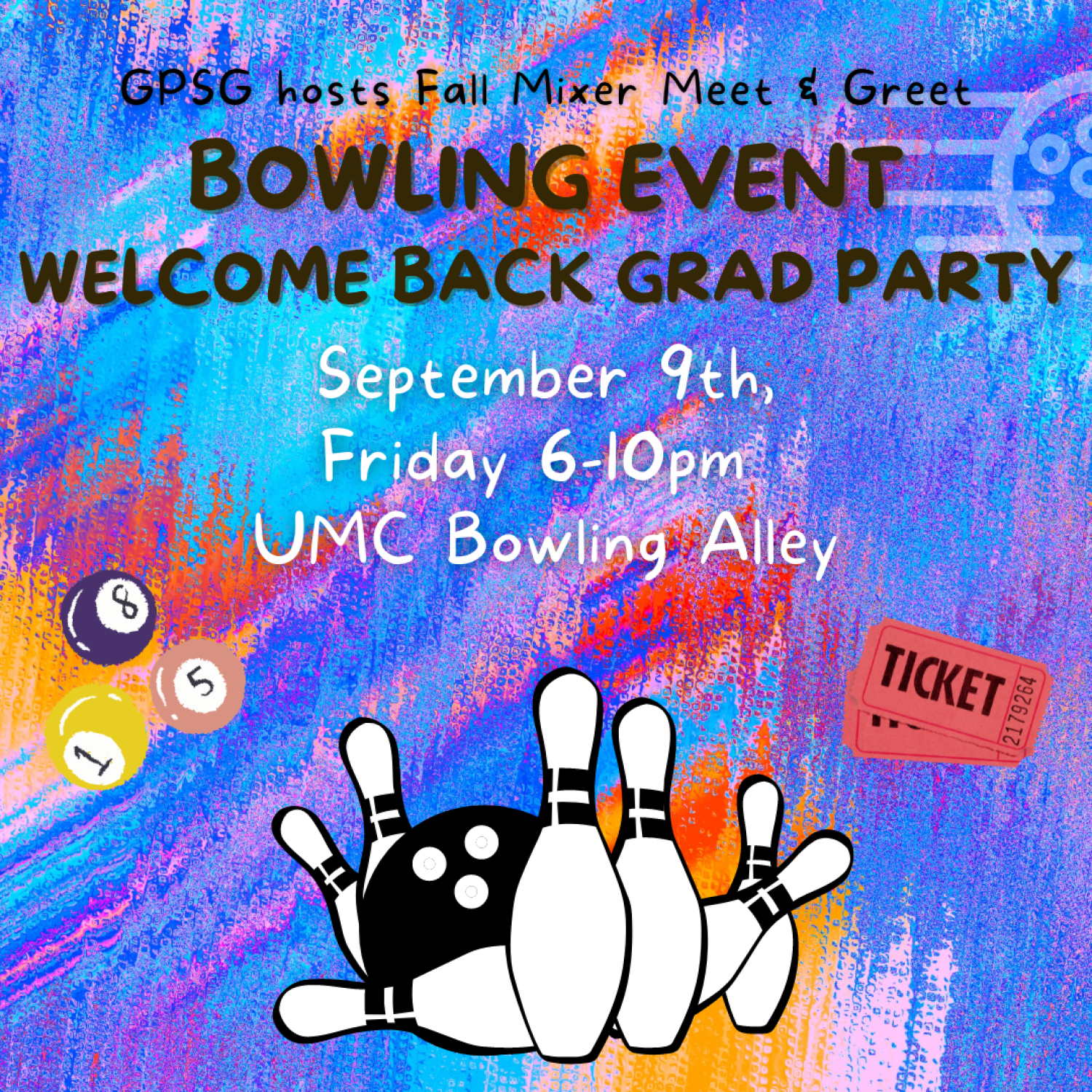 event flier bowling clip art on colorful background
