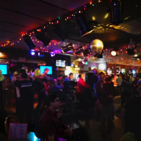A look at the crowd of graduate students at the Outback Saloon