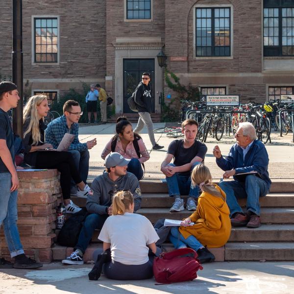 Student talking with their students outside of the UMC